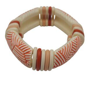 Vintage Inspired Tribal Stretch Bracelet Ivory  Burnt Orange Geometric Design